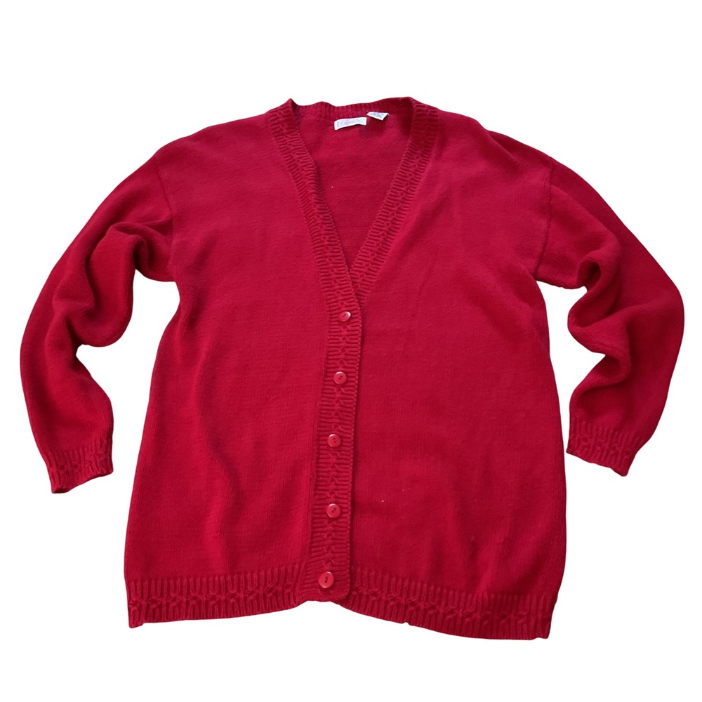 Honors Apparel Red V-Neck Button Front Ramie Cotton Knit Cardigan Sweater L